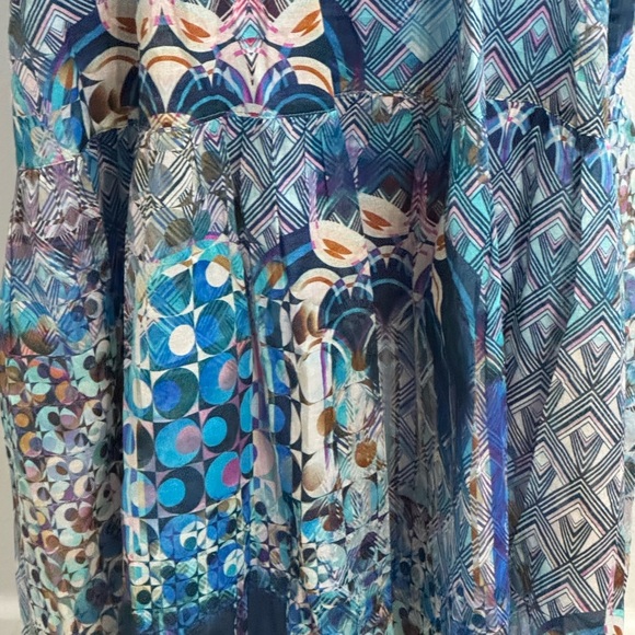 JOHNNY WAS Workshop Klodi Raglan Tiered Midi Dress Size M Tropical Vacation Blue - Picture 12 of 15